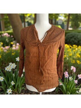 LUCKY BRAND Womens Brown Peasant Top Size XS